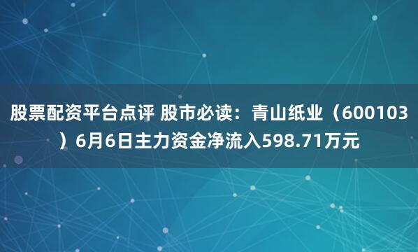股票配资平台点评 股市必读：青山纸业（600103）6月6日主力资金净流入598.71万元